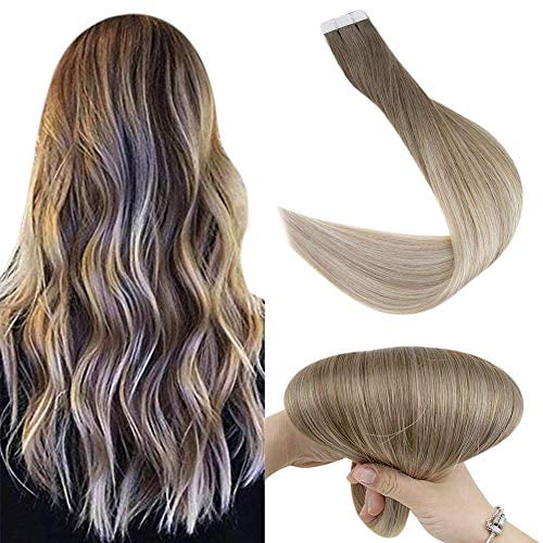 Fshine Tape In Remy Human Hair Extensions 18 Inch Hair Dye Balayage Color 8 Ash Brown Fading To 60 And 18 Ash Blonde Highlighted Extensions 20 Pcs 50Gram Ombre Tape Hair Extensions Walmart