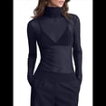 thumbnail image 2 of Top de Larga Ajustado de de Color Liso con Cuello Alto para Mujer, Camisa Transparente. Azul Oscuro M, 2 of 6