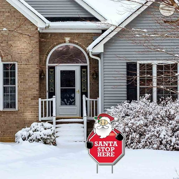 Christmas Yard Sign - Stop Here - Stop Sign Decoration