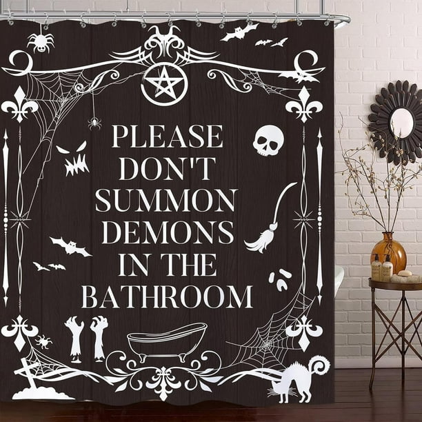 Cortina de ducha con reglas de baño divertidas, estilo gótico, negro, para Halloween, gótica, bruja, para baño, con calavera, esqueleto, letreros de baño de granja, cortina de ducha de tela de terror