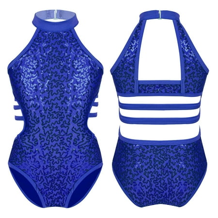 

inhzoy Kids Girls Halter-neck Sequins Ballet Dance Sports Leotard Bodysuit