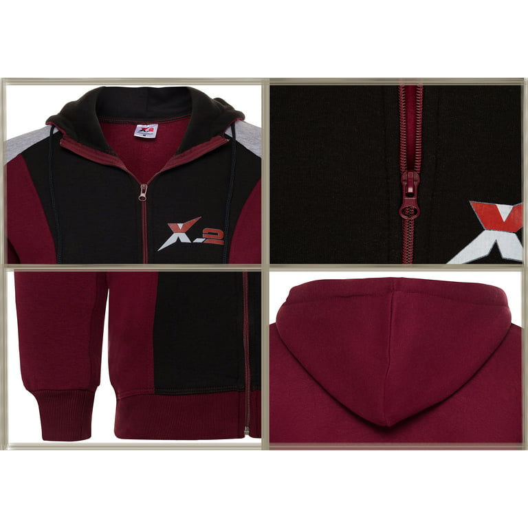 X-2 Men Track Suits 2 Pieces Set Full Zip Sweatsuit Men Hooded Tracksuit  Athletic Sports Set Gray-Maroon XXXL