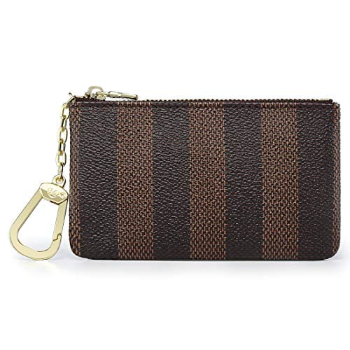 Rauder Luxury Zip Key Chain Pouch | Mini Coin Purse Wallet Card Holder with  Clasp | for Men Women - Coated Canvas (Brown Stripe)