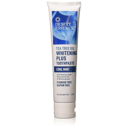 Desert Essence Tea Tree Oil Whitening Toothpaste 6.25 Oz - Non-Gmo, Gluten Free, Vegan, Cruelty Free - Bamboo Stem Fiber & Baking Soda - Bright Smile, Fresh Cool Breath - Wintergreen Mint