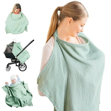Muslin Nursing Cover for Baby Breastfeeding, Breathable Cotton Breastfeeding Cover with Rigid Hoop for Mother Nursing Apron, Multi-use Carseat Canopy