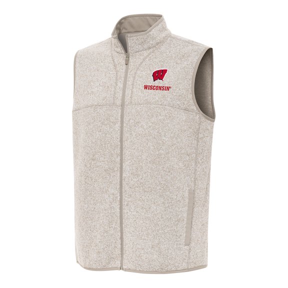 Men's Antigua Oatmeal Wisconsin Badgers Fortune Full-Zip Vest