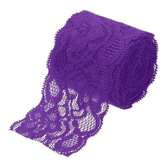 Uxcell Lace Trim 5 Yards 2 inch Flower Elastic Lace Ribbons for Craft Gift Package Decoration Wedding Headbands Purple