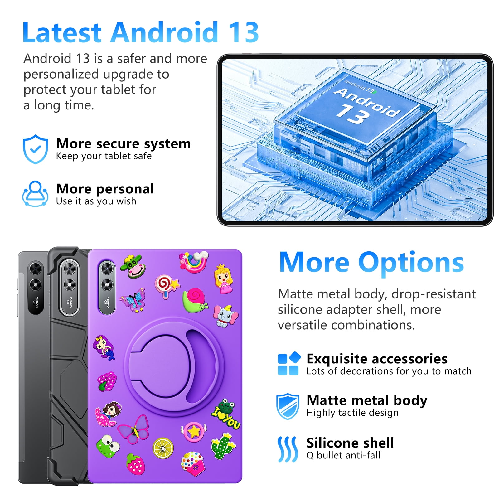 SGIN Android 13 Tablet 10.51 inch with 6GB RAM 128GB ROM, Octa-Core 2.0Ghz Processor, 1920 * 1200 FHD IPS Touch Screen, 5+13MP Dual Camera, 6200mAh Battery, 5G WiFi, Bluetooth 5.0, Gray