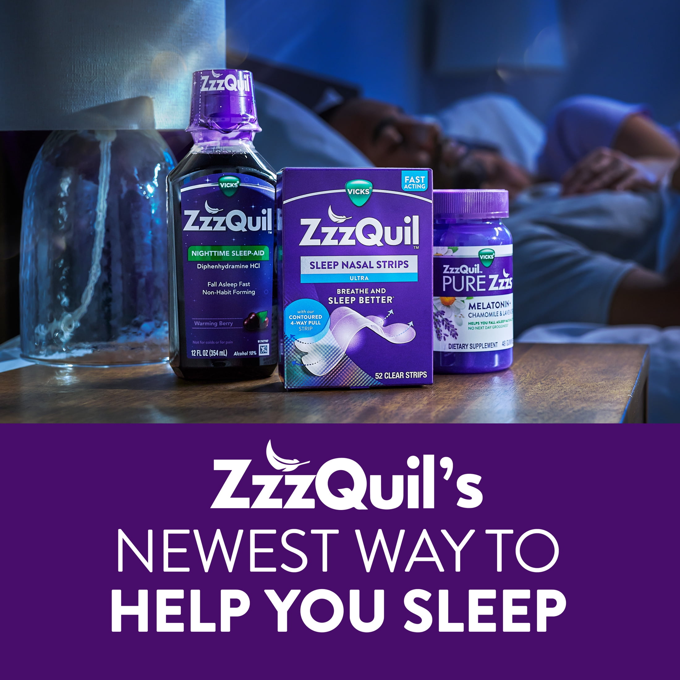ZzzQuil Sleep Nasal Strips, Clear Nighttime Nasal Strips, Drug Free, 52 Nasal Strips