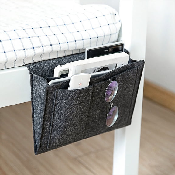 MOKKHNB Dark Grey Felt Wall-Mounted Bedside Organizer Bag with Multiple Pockets, Large Capacity Storage for Bedroom