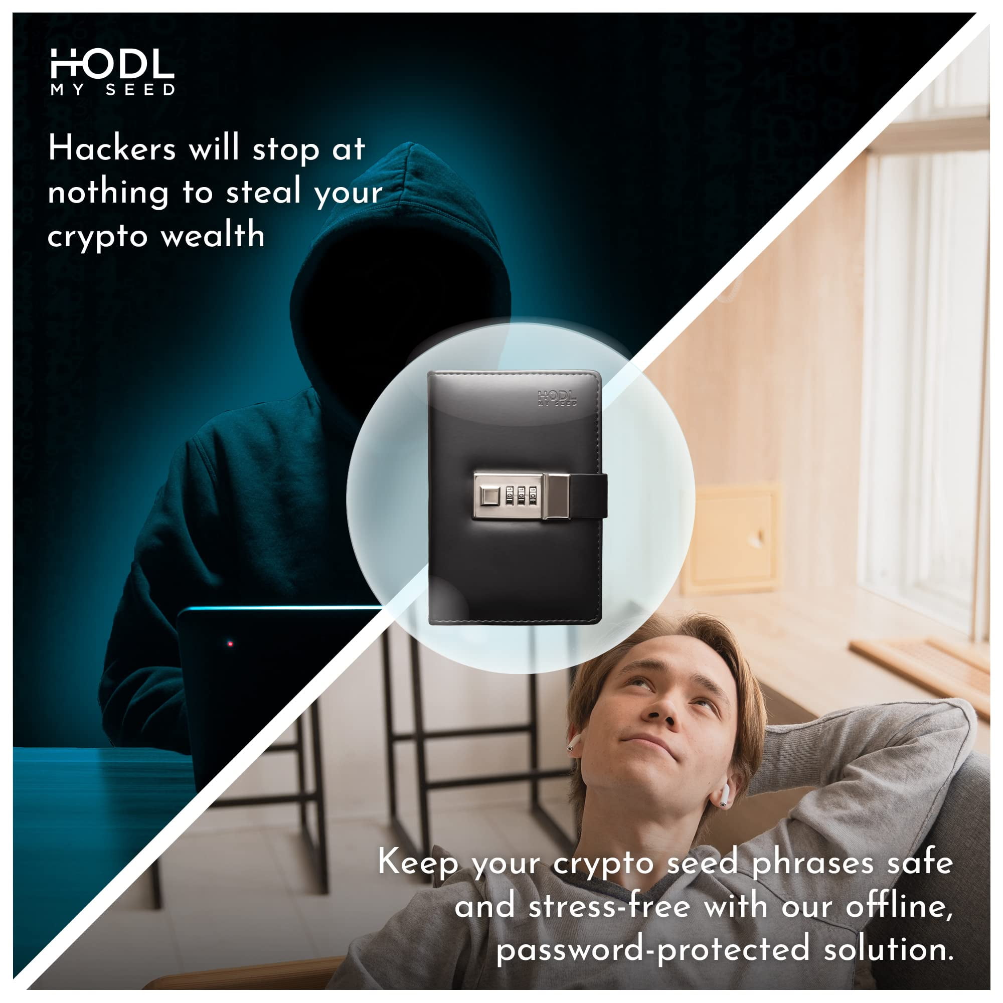 HODL MY SEED – Secure Crypto Recovery Seed Phrases Storage Notebook, Black (1 Pack) - Safest Way to Lock Cold Storage Keys