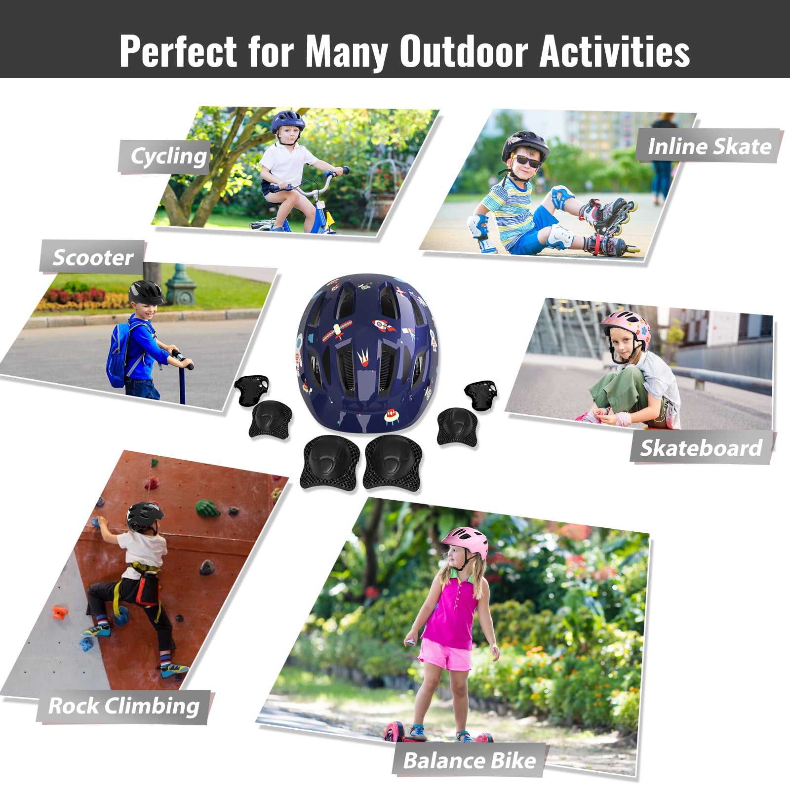 KORIMEFA Kids Bike Helmet Toddler Bicycles Helmets, Multi-Sport Protective Gear Set for 3-5-8-14 Years Boys Girls with Knee Elbow Pads Wrist Guards for Cycling,Skateboarding,Skating Scooter