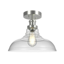 Better Homes & Gardens 12" Farmhouse Nickel Flush Mount Ceiling Light, Metal Base Clear Glass Shade