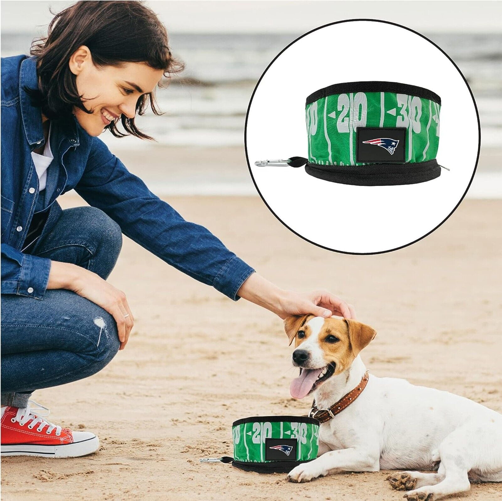 Pets First NFL New England Patriots Collapsible Dog Travel Bowl, Food and Water Bowl for Dogs, Best Portable & Lightweight Leak-Proof Dog Bowl for Travel