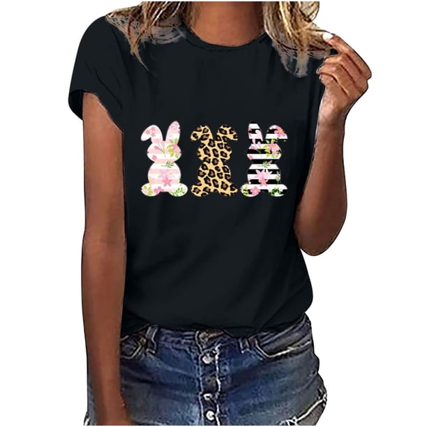 Camisetas con cuello redondo y estampado de Pascua para mujer, blusas femeninas cómodas a la moda, Tops Fridja bn2797