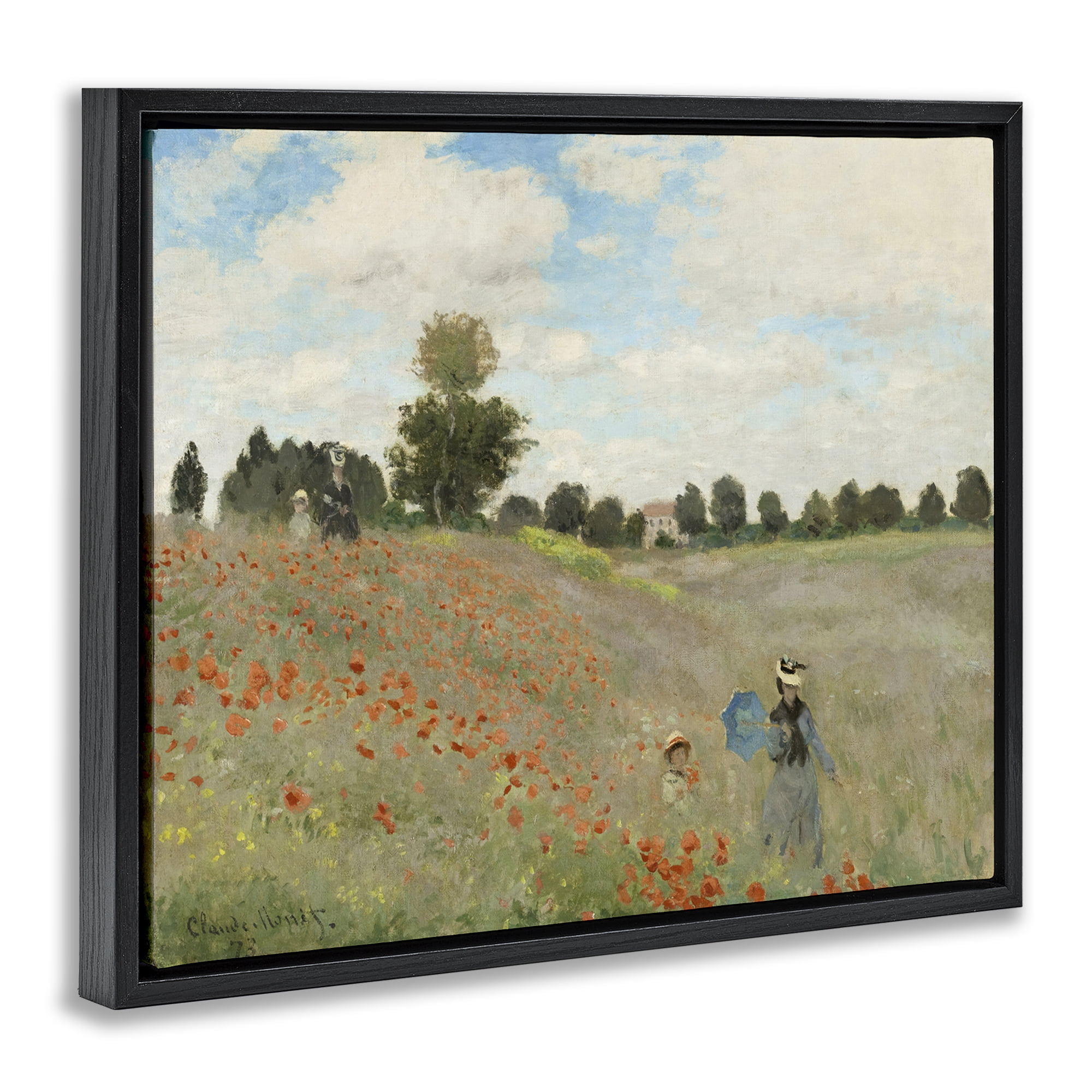 Stupell Industries Classic Monet Poppy Field Landscape & Nature Painting Black Floater Framed Canvas Art Print Wall Art, 31 x 25