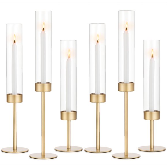 Glass Hurricane Candlestick Holders Gold - Romade