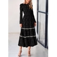thumbnail image 3 of Vestido PRETTYGARDEN para mujer, midi, manga larga, estampado floral, negro, 3 of 9
