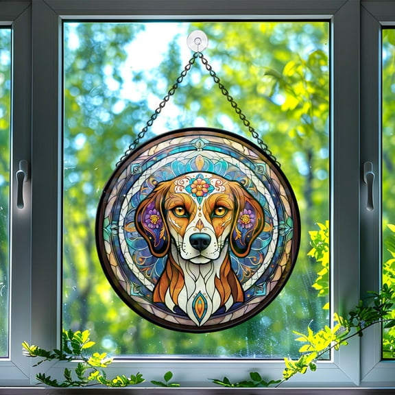 89Bloom American Foxhound Labrador Retriever Suncatcher, Stained Glass American Foxhound Suncatcher, American Foxhound Glass Suncatchers for Windows Stained Glass