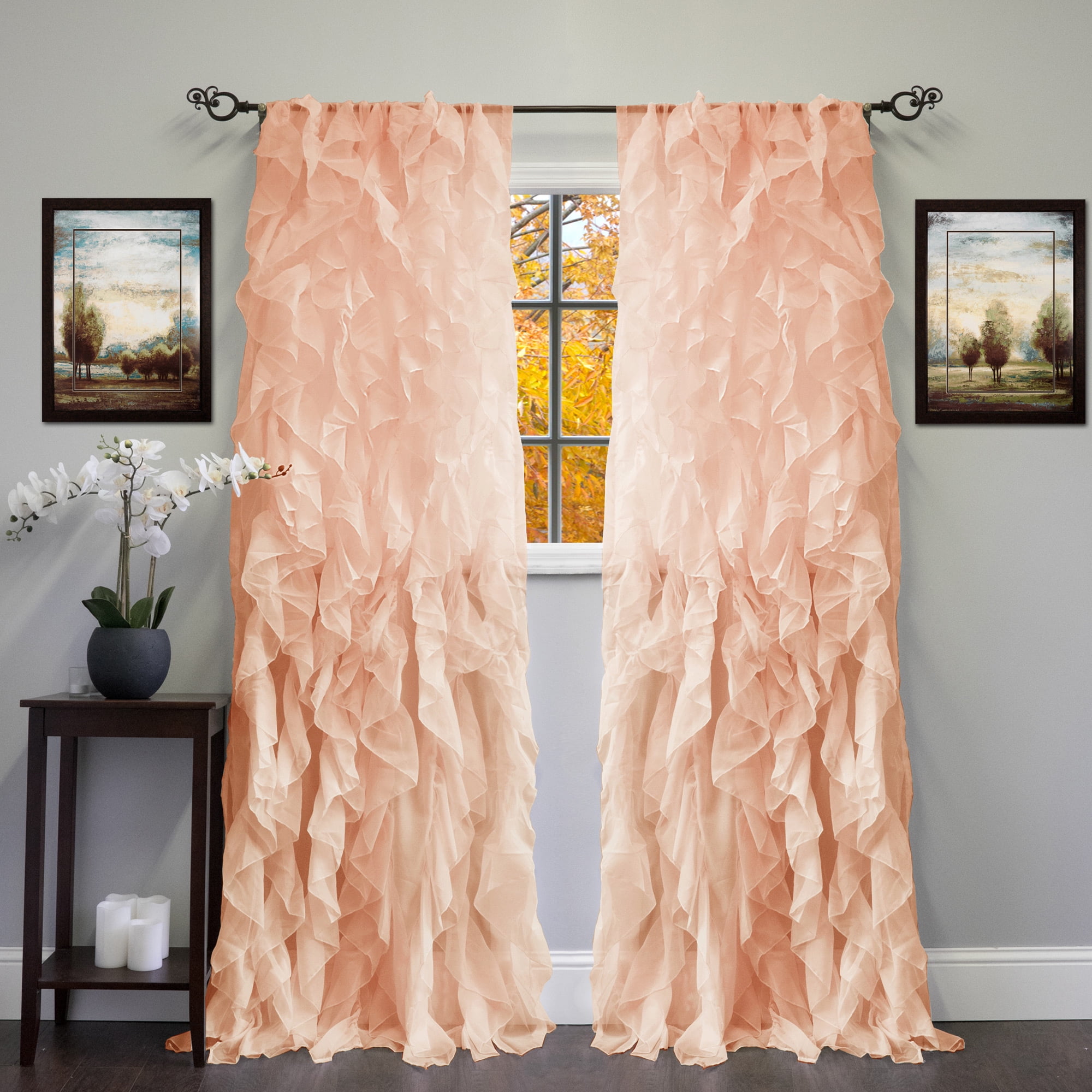 White Your Zone Ruffle Girls Bedroom Two Curtain Panels 42" x 84" 