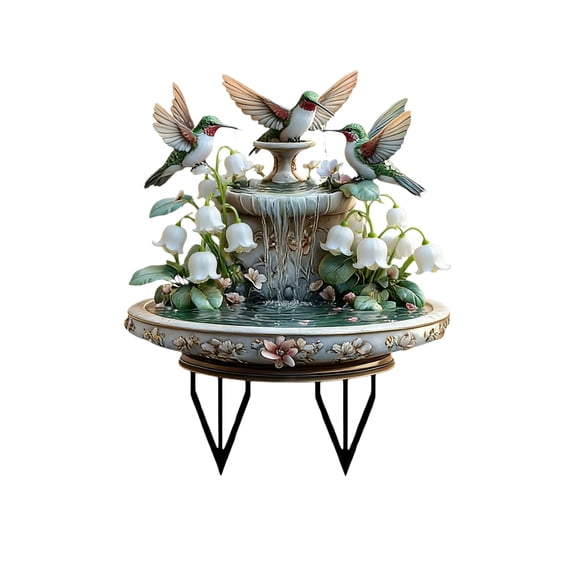 Hummingbird Garden Stake Decor, Acrylic Bird Fountain Yard Decoration for Patio Lawn and Outdoor Garden(Green,30cm)