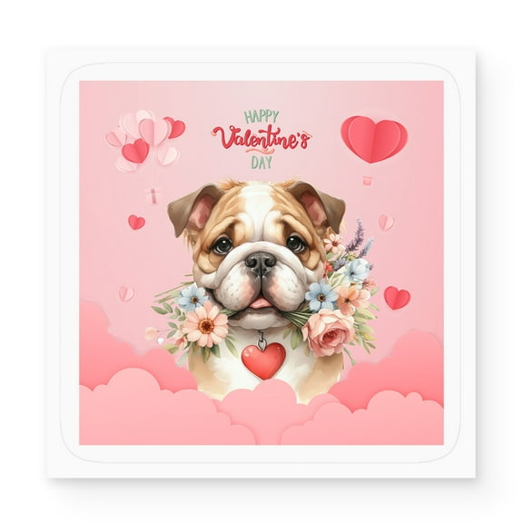 Happy Valentine's Day Bulldog holding flowers Vinyl Sticker Dog Lover Gifts Idea Waterproof Decal Art Decor - 03005