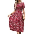 thumbnail image 2 of Women'S Chiffon Floral Dresses Casual Summer Boho Flutter Sleeve Flowy Western Dress Red XL, 2 of 9