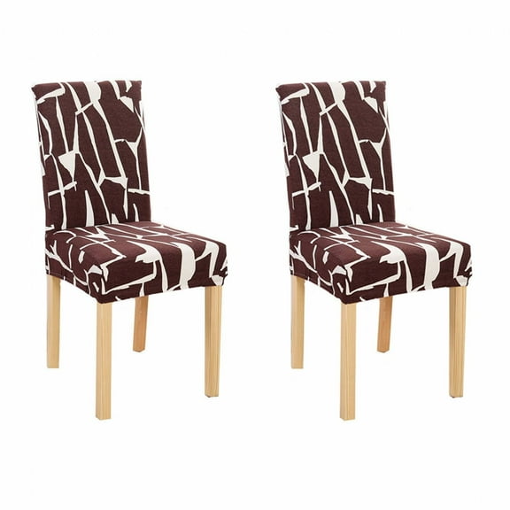 AUQ 2Pcs Chair Seat Covers,Stain-Resistant Chair Covers for Dining,Built-In Elastic Function Dining Chair Slipcovers,Brown