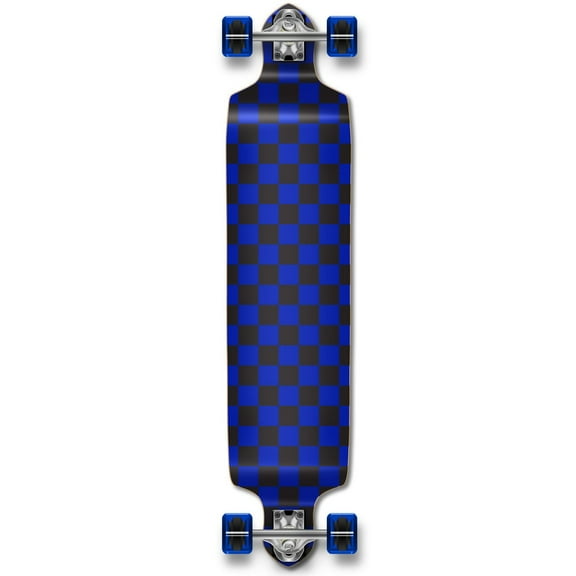 Yocaher Drop Down Longboard complete Cruiser 41.25" x 10" w/Premium Black grip tape, heavy duty Aluminum Alloy truck, 71mm longboard Wheels, and ABEC-9 Bearings - Checkered Blue