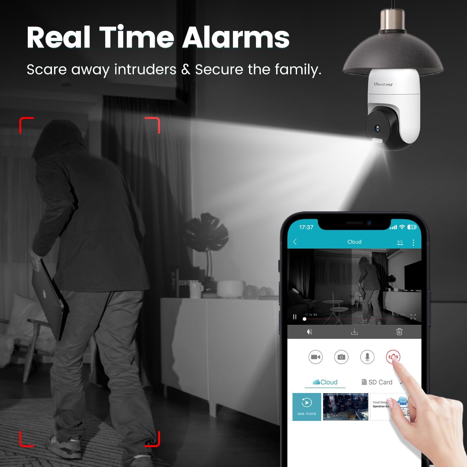 Vimtag Light Bulb Camera, 2.5K/4MP Light Bulb Security Camera Outdoor with Spotlight/Night Vision/PTZ/Speaker/2-Way Talk/Phone App/IP/Human/Sound/Motion Detection for Home Security