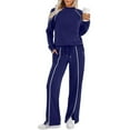 thumbnail image 5 of Sweatsuits Women 2 Piece Outfit, Prolriy Fall Outfits 2025 Wide Leg Pant Matching Sets Womens Clothing Lounge Sets for Women Dark Blue M, 5 of 8
