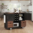 thumbnail image 2 of 54" Farmhouse Kitchen Island with Drop Leaf & Power Outlet, Storage Cart with 2 Doors 2 Drawers, Rolling Island on 4 Large Wheels with Spice Rack for Kitchen Dining Room, Black, 2 of 10