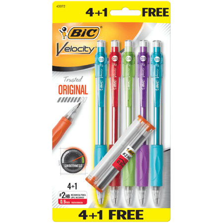BIC Velocity Mechanical Pencil, 0.9mm, Black, 4-Pack
