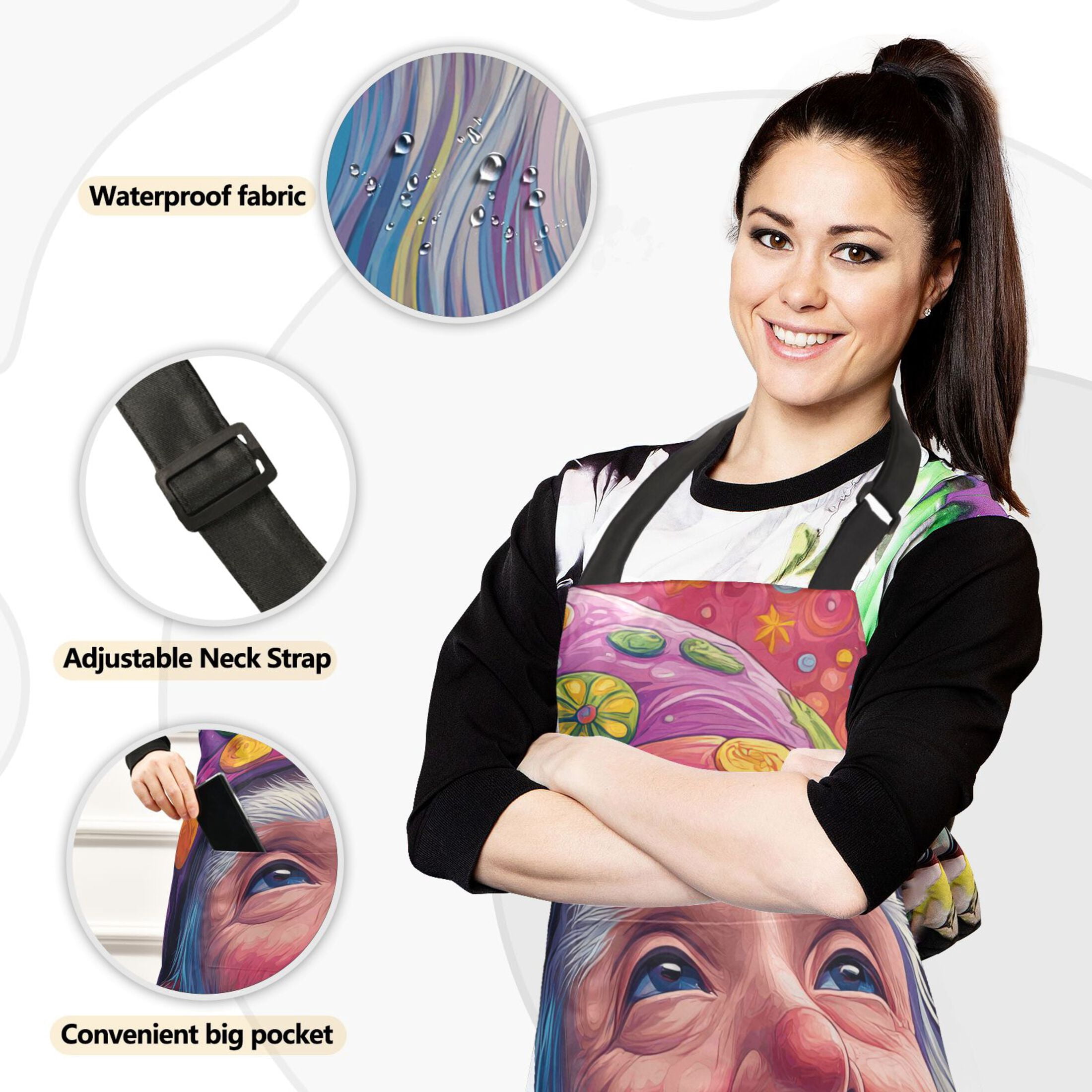 Cartoon Colorful Gnome 5 Pcs Kitchen Set Heat Resistant Oven Mitts and Non-Slip Pot Holders with Adjustable Cooking Apron