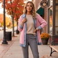 thumbnail image 7 of Denim Spliced Ribbed Button Down Jacket For Women Long Sleeve Lapel Casual Mid Length Coat M, 7 of 7