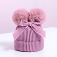 thumbnail image 2 of Povozer Infant Toddler Beanie Kint Hat Baby Winter Hat With Bow Double Cap Customized Warm Toddler Boys Girls Knit Hats,Size 6-36 Months,Pink, 2 of 4