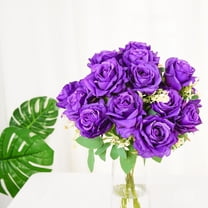 Efavormart 2 Pack | 18" Purple Artificial Silk Rose Bouquet Faux Flower Bushes