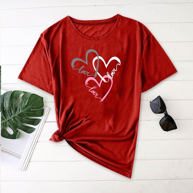 Babysbule Hauts en Liquidation pour Femmes Saint-Valentin Décontracté Manches Courtes Imprimé T-Shirt