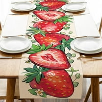 Spring Summer Strawberry Table Runner, Red Fruit Bee Kitchen Dining Table Decoration, Seasonal Burlap Indoor Outdoor Home Decor Party Supply 13.8 x 90 Inches
