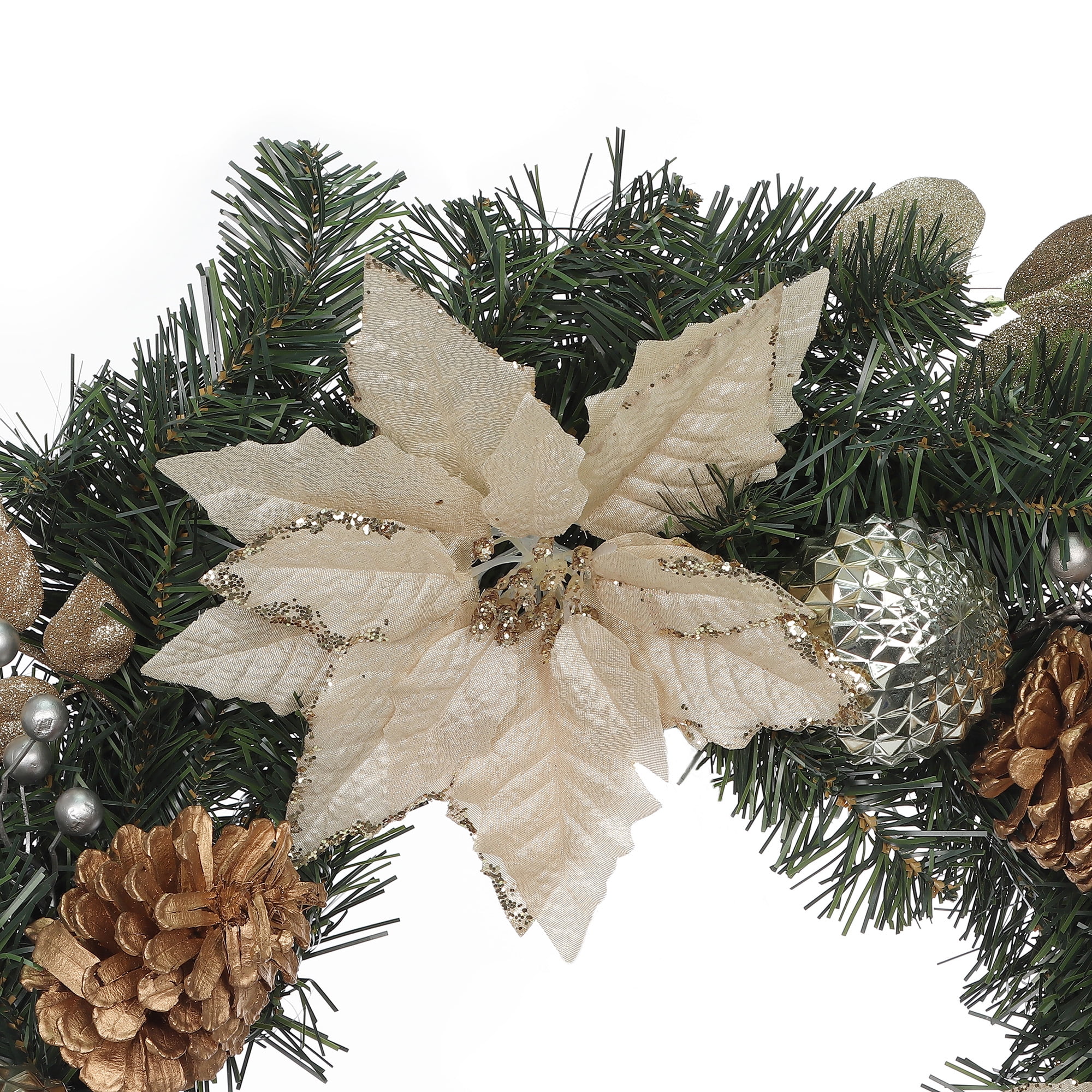 Holiday Time PL 20 in Plastic Gold Poinsettia Wreath Home Decor, HOLIDAY TIME PL 24IN GOLD POINSETTIA WREATH Home Decor