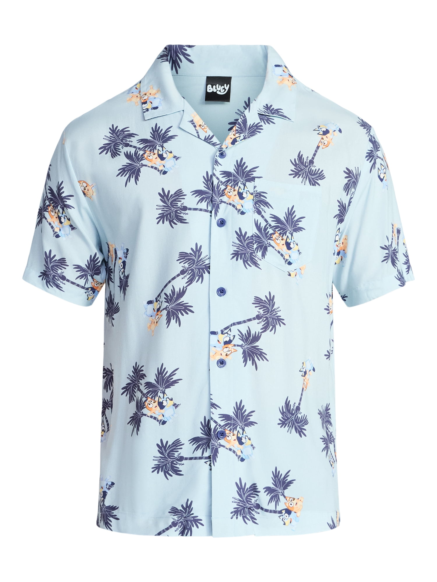 Bluey Men's and Big Men's Graphic Button-Up Shirt, Sizes XS-5XL