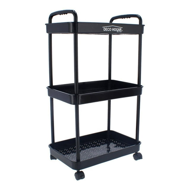 Carrito Organizador Multiusos Adir 12128 Negro 3 Niveles - Estante Móvil con Ruedas y Frenos - Almacenaje para Cocina Oficina y Taller