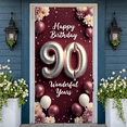 thumbnail image 6 of Wine Red 90th Birthday Banner Metallic Number Birthday Backdrop Floral Decoration Sparkling Accents Milestone Background for 90th Birthday Party Senior Celebration Family Gathering, 6 of 9