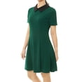 thumbnail image 3 of MODA NOVA Juniors Peter Pan Contrast Collar Short Sleeves Flare Dress M Green, 3 of 4