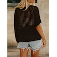 thumbnail image 3 of Womens Summer Scoop Neck Short Sleeve Sweater Casual Crochet Hollow Out Knit Tops Pullover Shirts Beach, 3 of 4