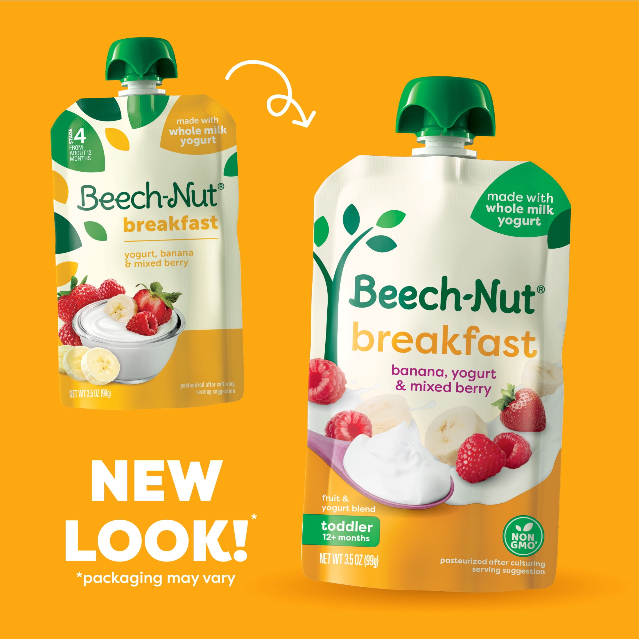 (12 pack) Beech-Nut Breakfast Stage 4 Toddler Food, Yogurt Banana & Mixed Berry, 3.5 oz Pouch