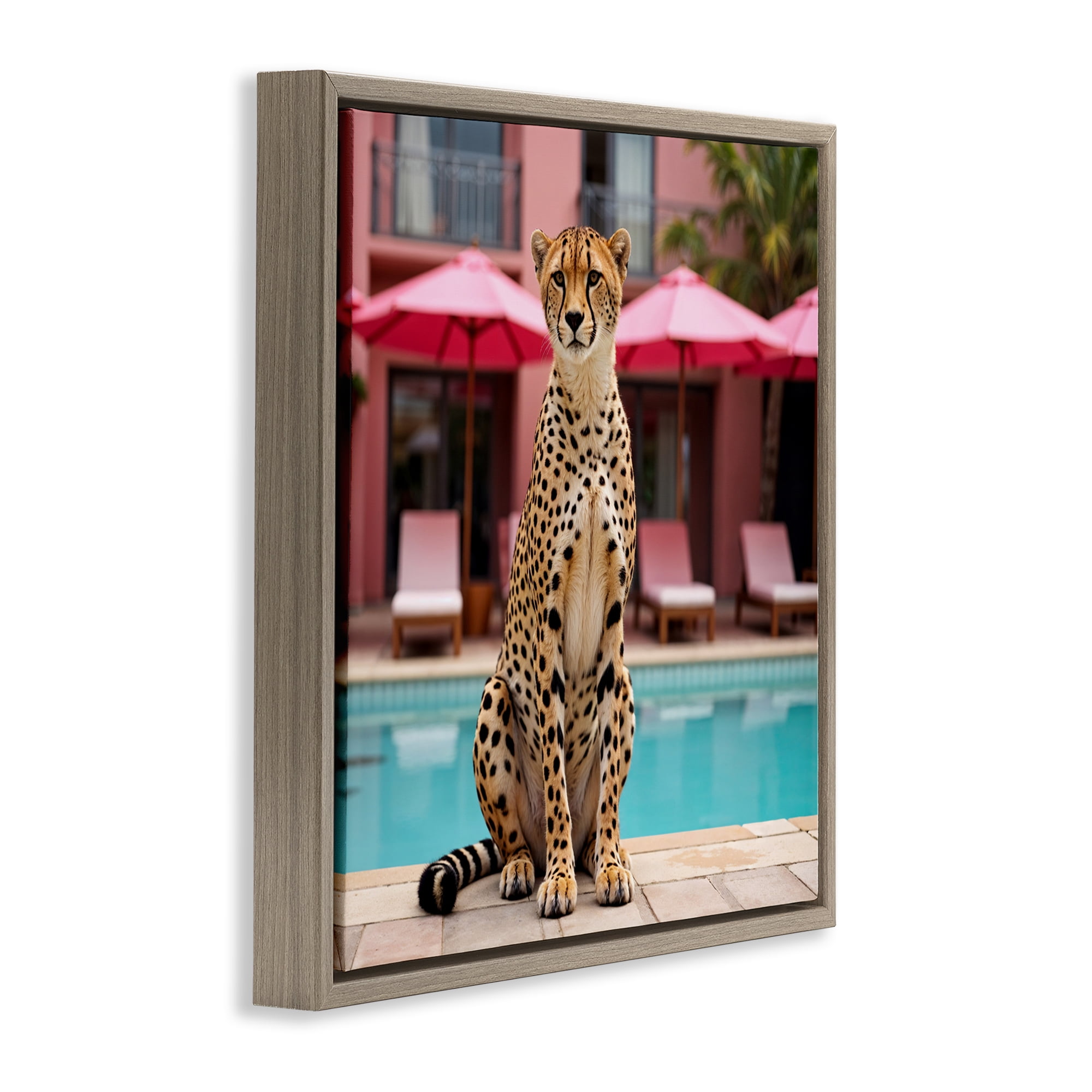 Cheetah Posed at Poolside Brown Framed Floater Canvas Wall Art, design by Lettered and Lined