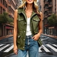 thumbnail image 2 of TEAJOPSUU Women's Utility Cargo Vests Sleeveless Stand Collar Zip Up Multi Pocket Jackets Casual Solid Workwearr Jackets with Flap Pockets Olive Green, 2 of 8