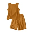thumbnail image 4 of UACY Girls Linen Set 2 Piece Outfits Sleeveless Camisole Elastic Waist Knee Wide Leg Shorts Summer Outfit (Brown, 9-10 Years), 4 of 7