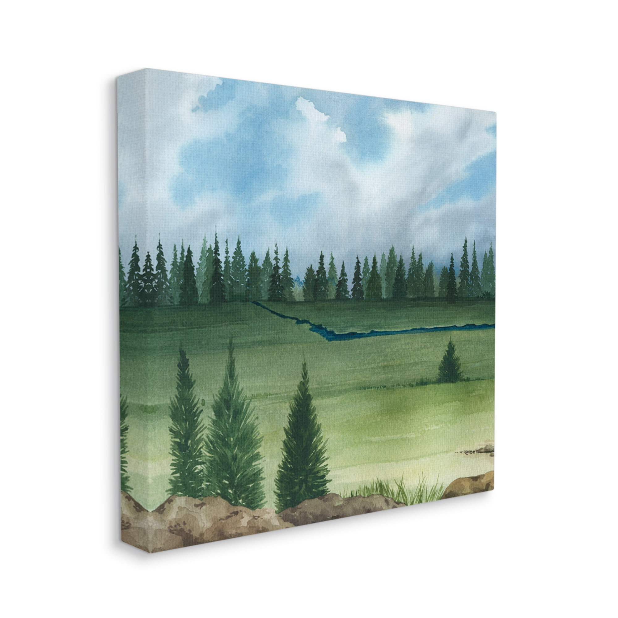 Stupell Distant Stream Grassland Trees Landscape Painting Gallery Wrapped Canvas Print Wall Art
